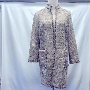 Chico’s Chic Textured Jacket Longer Length Cream and multi- colored Tweed (Sz 0)